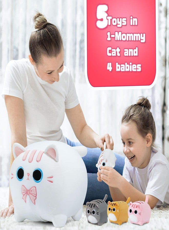 Auspicious beginning White Cat Plush, 5 PCS Cat Plush Stuffed Animal Family, 16" White Cat Mommy Plushie with 4 Baby Kittens Cat Plushies for Kids, Kawaii Cat Plush Toy Christmas Birthday Gifts for Kids Boys Girls - Image 3